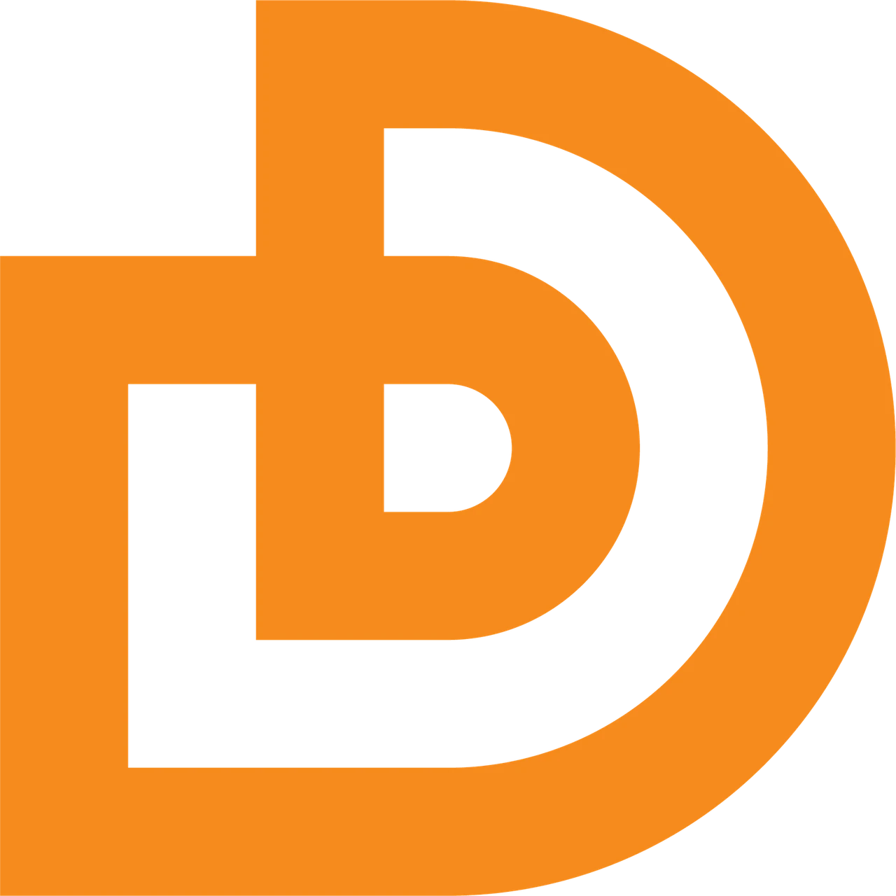 Defined Media monogram, a D built from a square base and a rounded arc