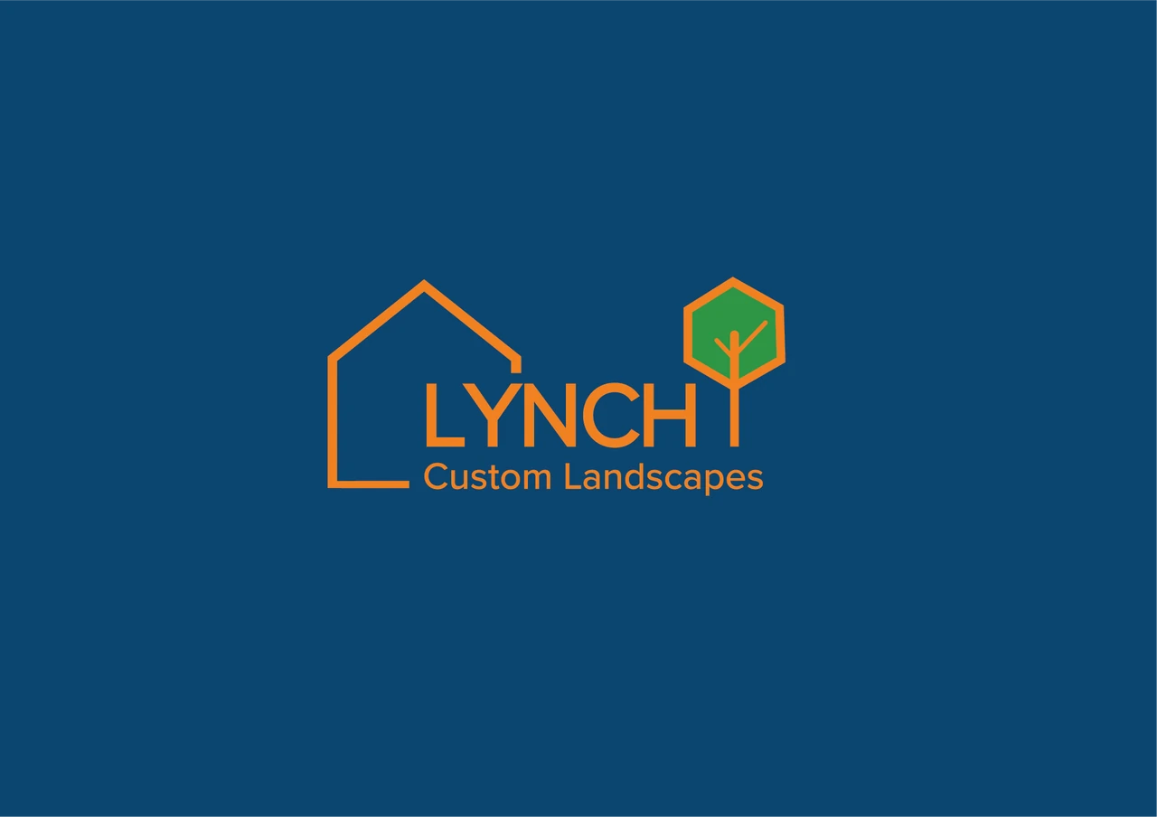 Lynch Custom Landscapes logo in orange on a navy background