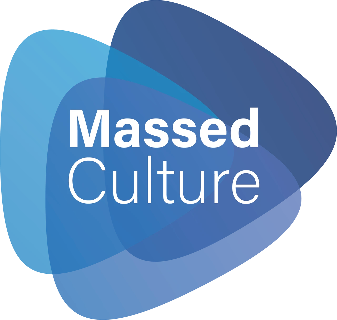 Massed Culture logo with white lettering over overlapping rounded blue shapes
