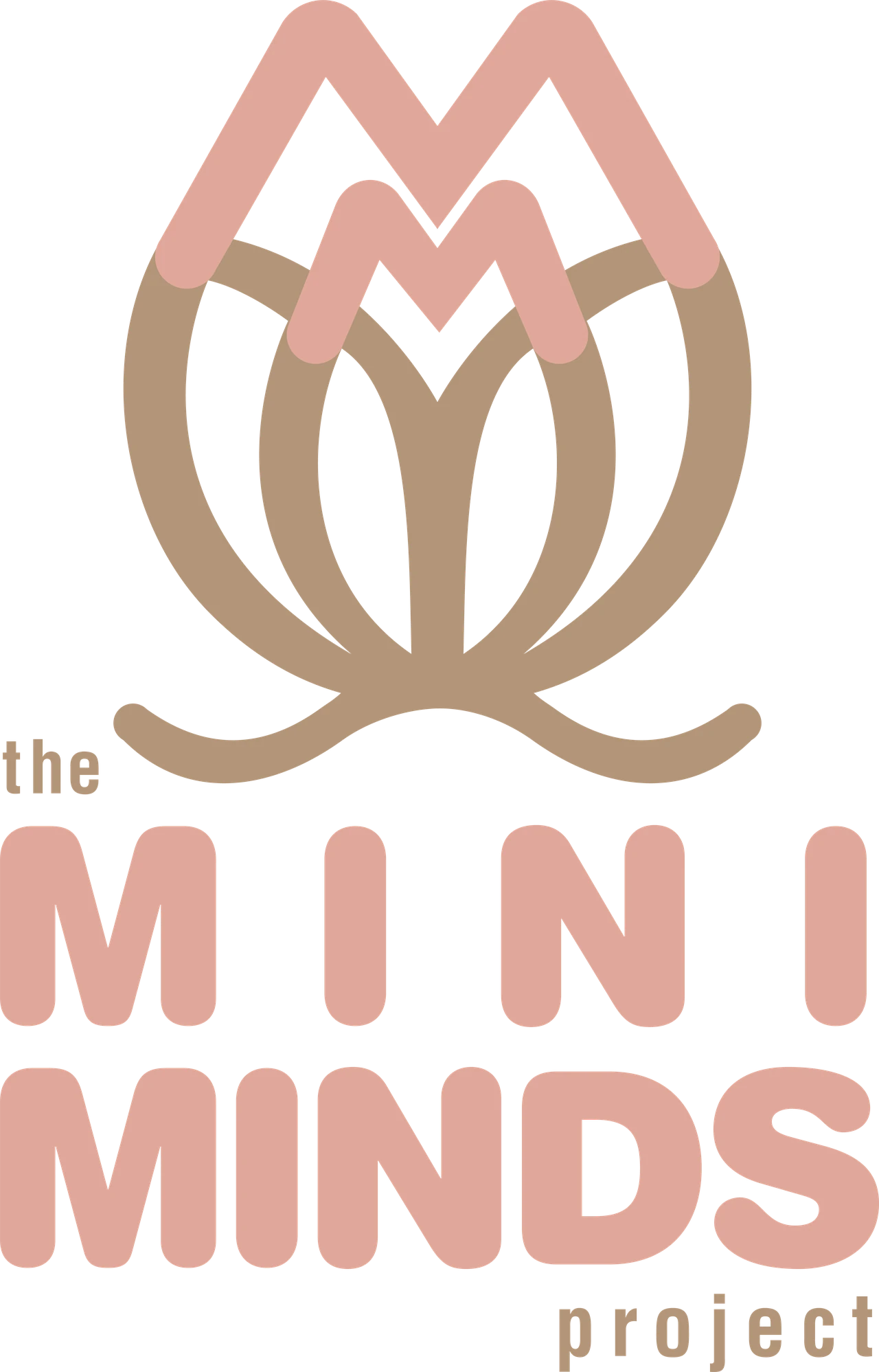 The Mini Minds Project logo with a rounded pink and tan monogram above stacked lettering