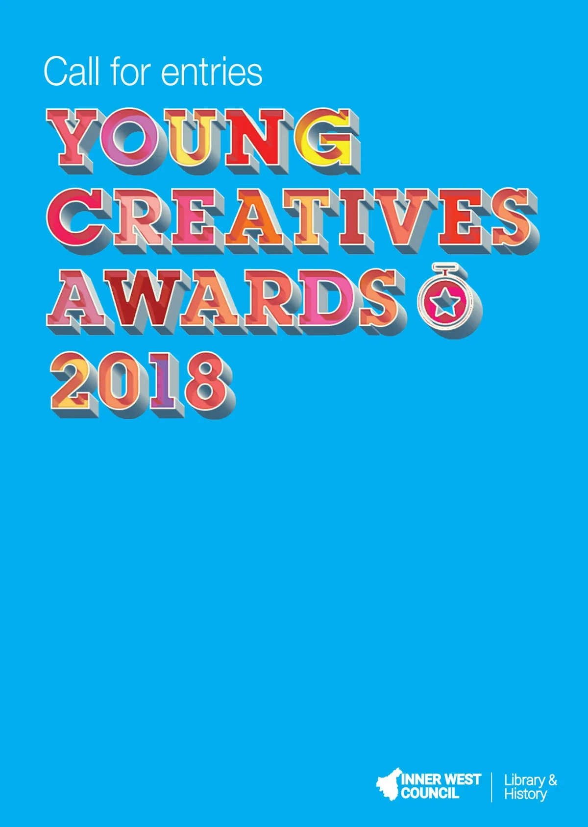 Young Creatives Awards poster with colourful dimensional lettering on blue